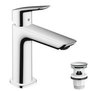 Single Hole Mixer Tap Hansgrohe Logis Fine with Push-Open waste set Chrome