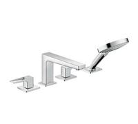 Hansgrohe Metropol Loop Handle Chrome 4-Hole Rim-Mounted Bath Mixer Tap 74553000, 197mm Spout