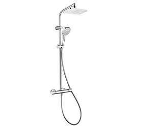 hansgrohe MySelect E - Shower Column Without Mixer Tap, Rain Shower 240 mm with Diverter, Hand Shower (1 Jet), Bracket, Shower Hose, Bar and Square Shower Head 1 Jet, Chrome