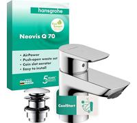 Small Basin Taps Hansgrohe Neovis Q 70 CoolStart, with Push-Open metal drain fitting Chrome 71356000