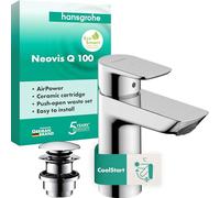 Single Hole Mixer Tap Hansgrohe Neovis Q 100 CoolStart, with Push-Open metal drain fitting Chrome 71357000