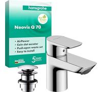 Small Basin Taps Hansgrohe Neovis Q 70, with Push-Open metal waste fitting Chrome 71354000
