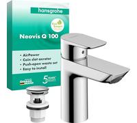 Single Hole Mixer Tap Hansgrohe Neovis Q 100 with Push-Open waste fitting Chrome 71348000