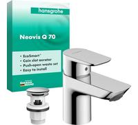 Small Basin Taps Hansgrohe Neovis Q 70, with Push-Open waste fitting Chrome 71346000