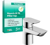 hansgrohe Neovis Q Cold Water Pillar Tap Without Waste, Chrome | spout height 63 mm, full water jet (AirPower), easy to clean (Remove & Clean), max. 5 l/min, 71339000
