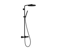 hansgrohe Pulsify S Puro - shower system with thermostat, rainfall shower head (260 mm), hand shower (1 spray), shower hose, shower rail and head shower round (1 spray), matt black, 24222670