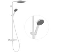hansgrohe Pulsify S Puro - shower system with thermostat, rainfall shower head (260 mm), hand shower (3 sprays), shower hose, shower rail and head shower round (1 spray), matt white, 24236700