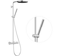 hansgrohe Pulsify S Puro - water-saving shower system (EcoSmart) with thermostat, rainfall shower head (260 mm), hand shower, shower hose, shower rail and head shower round, chrome, 24223000