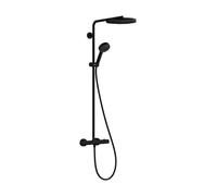 hansgrohe Pulsify S Puro - water-saving shower system (EcoSmart) with thermostat, rainfall shower head (260 mm), hand shower, shower hose, shower rail and head shower round, matt black, 24237670