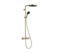 hansgrohe Pulsify S Puro - water-saving shower system (EcoSmart) with thermostat, rainfall shower head (⌀260mm), hand shower, shower hose, shower rail and head shower round, brushed bronze, 24237140