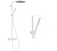 hansgrohe Pulsify S Puro - water-saving shower system (EcoSmart) with thermostat, rainfall shower head (260 mm), hand shower, shower hose, shower rail and head shower round, matt white, 24223700