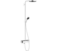 hansgrohe Pulsify S - Shower System with Thermostatic Bath Mixer, Head Shower 260mm, Shower Set with Shower Head, Hose, Shower Rail, Rainfall Shower Head with 1 Spray, Chrome, 24230000