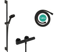 Hansgrohe Pulsify Select S - Matt Black Metal Shower Set with Thermostatic Mixer, 3 Jet Types, 8.2L/min, 90cm Rail, 1.6m Hose & Holder, EcoSmart, Wall Mount