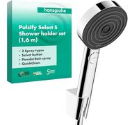 hansgrohe Pulsify Select S - shower set with shower head (3 sprays incl. PowderRain), hose (1.60 m) and holder, chrome, 24303000