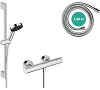 hansgrohe Pulsify Select S - Water-Saving Shower Set with Thermostatic Shower Mixer Ecostat Element, with Shower Head 8,2 l/min (EcoSmart), Shower Rail 65cm, Shower Hose and Holder, Chrome, 24272000