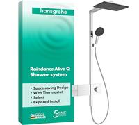 hansgrohe Raindance Alive Q - Shower System with Thermostat, Hand Shower (3 Sprays incl. PowderRain), Hose, Rail and Overhead Rainfall (340 x 210 mm), Chrome, 24580000