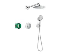 hansgrohe Raindance S 240 Flush-Mounted Shower Set (6 in 1) Shower System with Overhead Shower Thermostat, Shower Head, Shower Hose with Base Body and Brackets, Chrome