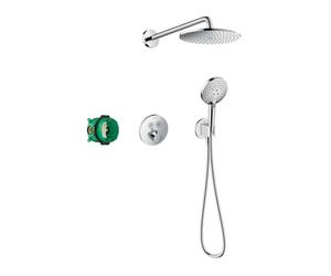 hansgrohe Raindance S 240 Flush-Mounted Shower Set (6 in 1) Shower System with Overhead Shower Thermostat, Shower Head, Shower Hose with Base Body and Brackets, Chrome