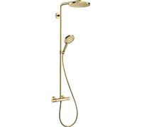 hansgrohe Raindance S - water-saving shower system (EcoSmart) with thermostat, rainfall shower head (240 mm), hand shower, shower hose, shower rail and head shower round, polished gold optic, 28823990