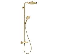 hansgrohe Raindance Select S - shower system with thermostat, hand shower (3 sprays), hose 1.60 m and overhead rainfall (240 mm) round, polished gold optic, 27633990
