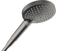 hansgrohe Raindance Select S - water-saving shower head 5,7 l/min (EcoSmart+), hand shower round (120 mm) with 3 sprays (incl. PowderRain), with anti-limescale function, brushed black chrome, 26516340