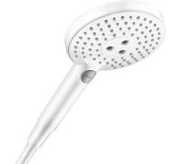 hansgrohe Raindance Select S - Water-Saving Shower Head 5,7 l/min (EcoSmart+), Hand Shower Round (120 mm) with 3 Sprays (incl. PowderRain), with Anti-limescale Function, matt White, 26516700