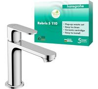 Hansgrohe Rebris S Basin Mixer Tap 110 with Pop-Up Waste Set, Chrome, 72517000