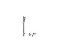 hansgrohe Croma 100 - shower set with thermost Ecostat Comfort, shower head, shower bar 90cm, shower hose 160cm and shower head holder, hand shower with 3 sprays, chrome, 27085000