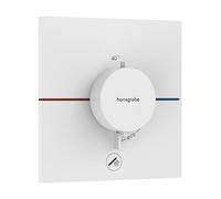 hansgrohe ShowerSelect Comfort E - thermostat conceiled, bathroom tap with safety stop at 40 °C, thermostat square for showers and bath tubs, shower mixer for 1 function, matt white, 15575700