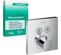 hansgrohe ShowerSelect - thermostat conceiled, bathroom tap with safety stop at 40 ?C, thermostat square, mixer tap for 2 functions, chrome, 15763000