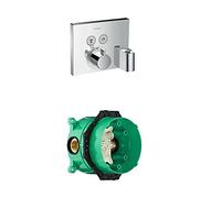 hansgrohe ShowerSelect thermostatic mixer for 2 outlets with FixFit and Porter unit, chrome and basic set bundle