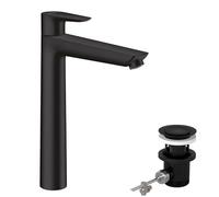 hansgrohe Talis E - bathroom tap with pop-up waste set, bathroom sink tap with spout height 234 mm, basin mixer tap water-saving (EcoSmart), matt black, 71716670