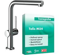 hansgrohe Talis M54 - kitchen tap with pull-out spray, 1 spray, kitchen sink tap with spout height 270 mm, kitchen mixer tap with swivel spout, chrome, 72808000