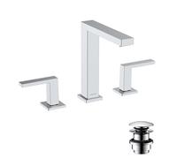 hansgrohe Tecturis E - 3-hole bathroom tap with push-open waste set, bathroom sink tap with spout height 150 mm, basin mixer tap water-saving (EcoSmart+), chrome, 73030000