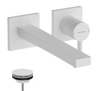 hansgrohe Tecturis E - bathroom tap conceiled for wall mounting with waste set, bathroom sink tap with spout length 22,5 cm, basin mixer tap water-saving (EcoSmart+), matt white, 73051700