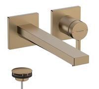 hansgrohe Tecturis E - bathroom tap conceiled for wall mounting with waste set, bathroom sink tap with spout length 22,5 cm, basin mixer tap water-saving (EcoSmart+), brushed bronze, 73051140