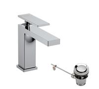 hansgrohe Tecturis E - bathroom tap with pop-up waste set, bathroom sink tap with spout height 110 mm, basin mixer tap water-saving (EcoSmart+), chrome, 73010000