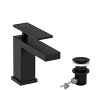 Single Hole Mixer Tap Hansgrohe Tecturis E CoolStart waste puller Start/Stop 80mm Black Mat