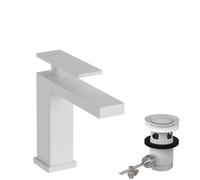 Single Hole Mixer Tap Hansgrohe Tecturis E CoolStart waste puller Start/Stop 110mm White Matt