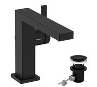 Single Hole Mixer Tap Hansgrohe Tecturis E Fine CoolStart popup waste Start/Stop 110mm Black Mat