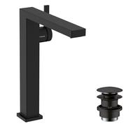 Tall Basin Tap Hansgrohe Tecturis E Fine CoolStart PushOpen waste Start/Stop 240mm Black Mat