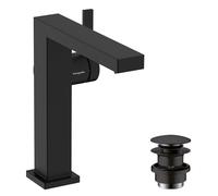 Single Hole Mixer Tap Hansgrohe Tecturis E Fine CoolStart PushOpen waste Start/Stop 150mm Black Mat