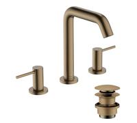 hansgrohe Tecturis S - 3-Hole Bathroom tap with Push-Open Waste Set, Bathroom Sink Water tap with spout Height 150mm, Bathroom Mixer tap Water-Saving (EcoSmart+), Brushed Bronze, 73330140