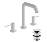 hansgrohe Tecturis S - 3-Hole Bathroom tap with Push-Open Waste Set, Bathroom Sink Water tap with spout Height 150mm, Bathroom Mixer tap Water-Saving (EcoSmart+), matt White, 73330700