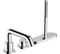 hansgrohe Tecturis S - 3-Hole Rim Mounted Bath tap for 2 Functions, Bath Mixer tap with Shower Head, Shower Hose 1,25m, Shower Head Holder and Hose Box (sBox) Bathroom Tup tap, Chrome, 73447000