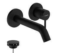 hansgrohe Tecturis S - Bathroom tap Concealed for Wall mounting with Waste Set, with spout, Bathroom Sink tap with spout Length 16,5 cm, Basin Mixer tap Water-Saving (EcoSmart), matt Black, 73350670