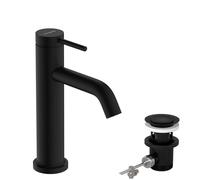 hansgrohe Tecturis S - Bathroom tap with pop-up Waste Set, Bathroom Sink Water tap with spout Height 110mm, Bathroom Mixer tap Water-Saving (EcoSmart+), matt Black, 73310670