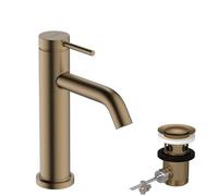 hansgrohe Tecturis S - Bathroom tap with pop-up Waste Set, Bathroom Sink Water tap with spout Height 110mm, Bathroom Mixer tap Water-Saving (EcoSmart+), Brushed Bronze, 73310140