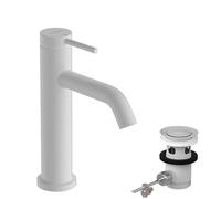 hansgrohe Tecturis S - bathroom tap with pop-up waste set, energy-saving (CoolStart), bathroom sink water tap with spout height 110mm, bathroom mixer tap water-saving (EcoSmart+), matt white, 73314700
