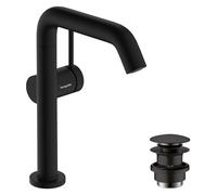 hansgrohe Tecturis S Fine - Bathroom Sink Water tap with Push-Open Waste, Energy-Saving (CoolStart), Swivel spout, Bathroom Mixer tap with spout 210mm, Water-Saving (EcoSmart+), matt Black, 73360670